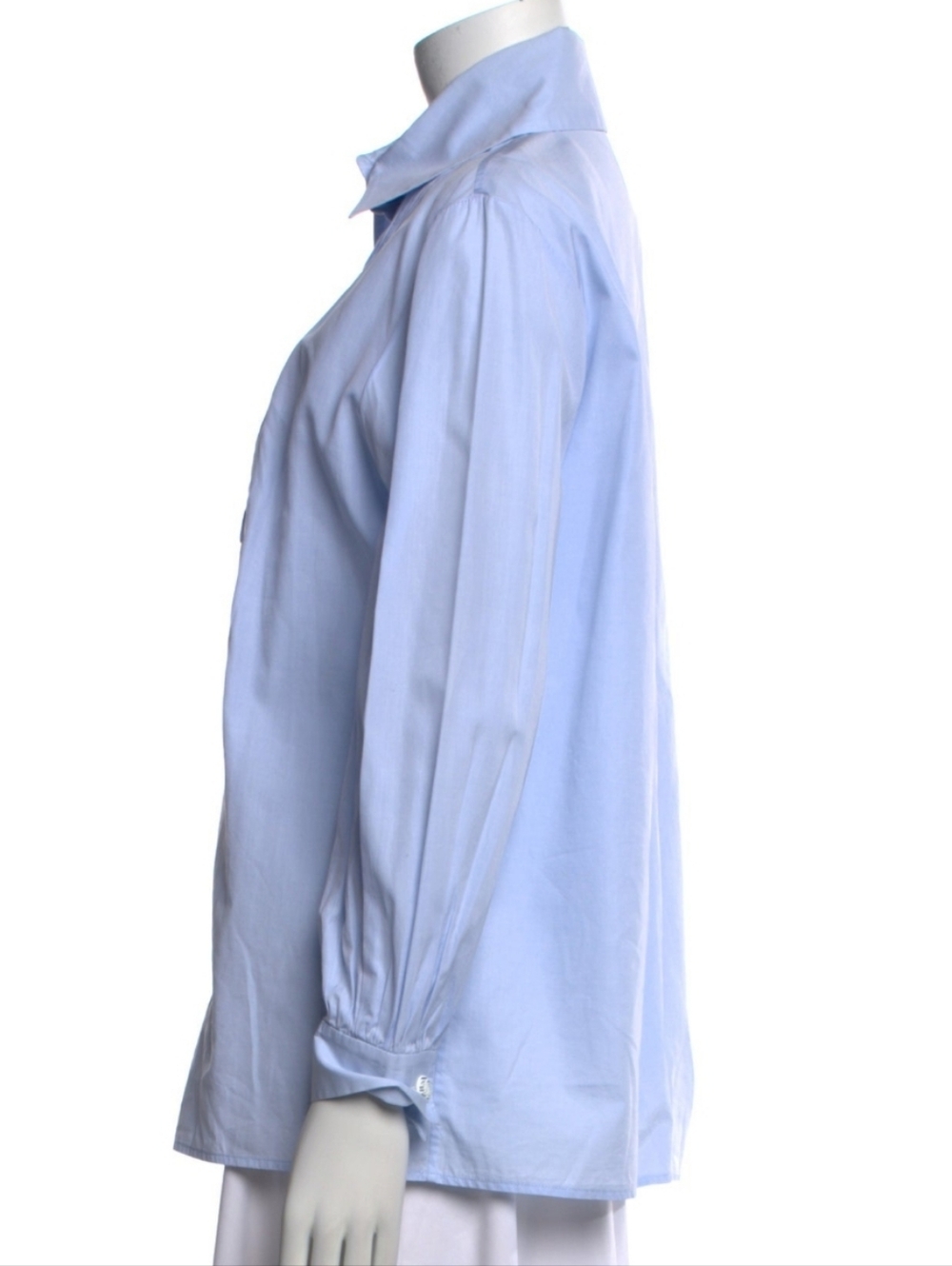 Light Blue Pleated Front Button-Up Shirt - Picture 3 of 4